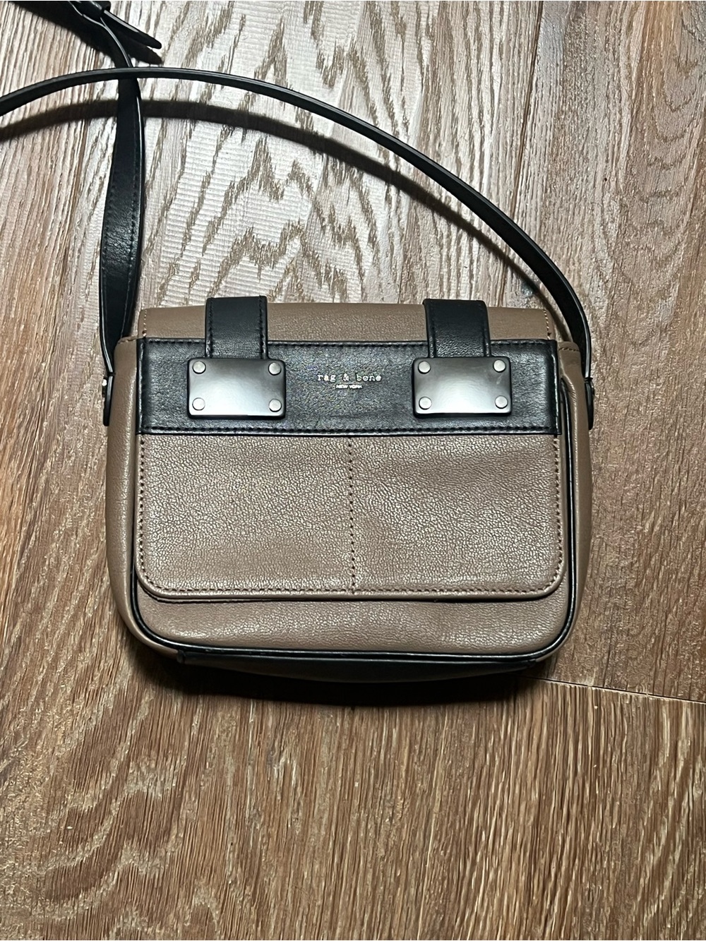 Rag & Bone Mini Pilot Corrdoy Leather Taupe Crossbody Bag with Black Trim